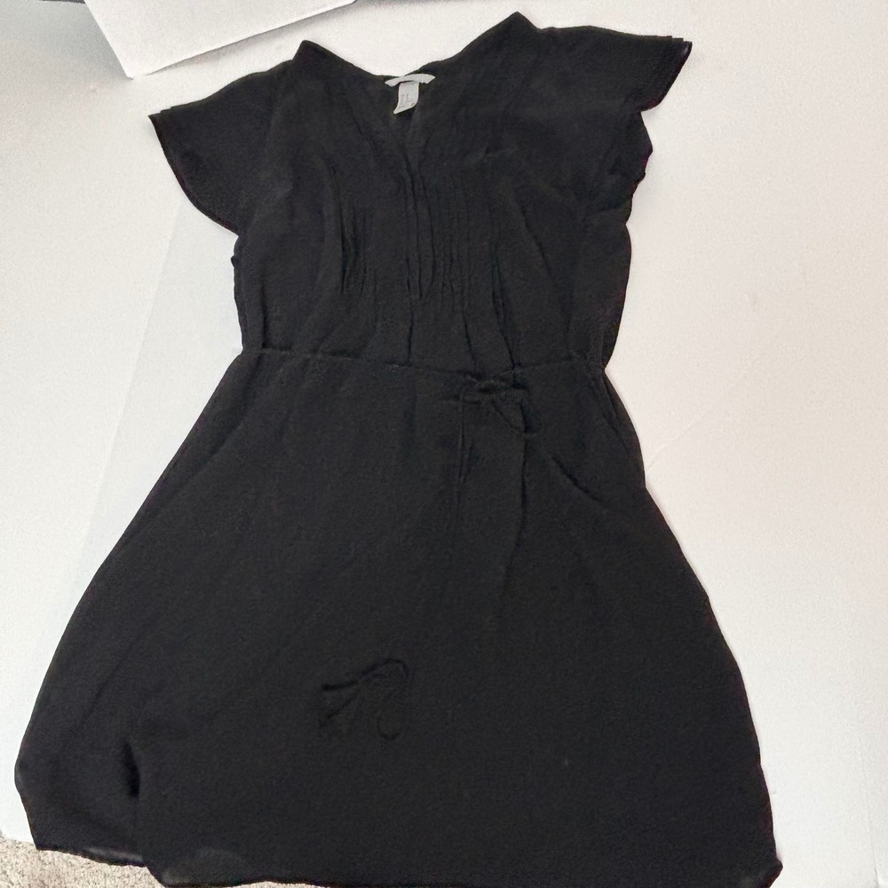 HM Black Pintuck Pleated Tie Waist Dress 14 figure falttering knee wedding guest